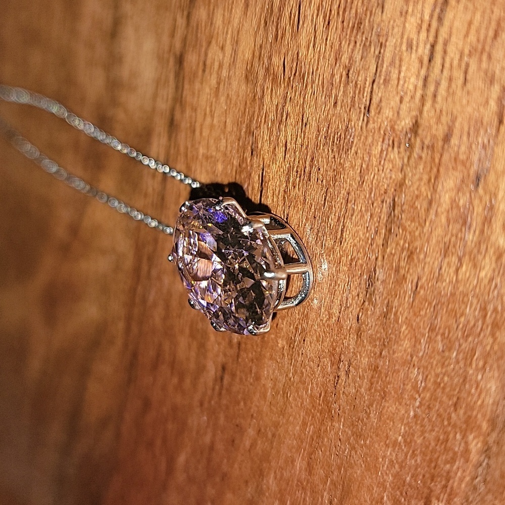 Light Pink Cubic Zerconia Necklace Silver Stainless Steel NEW With Tag Gift - Picture 2 of 4